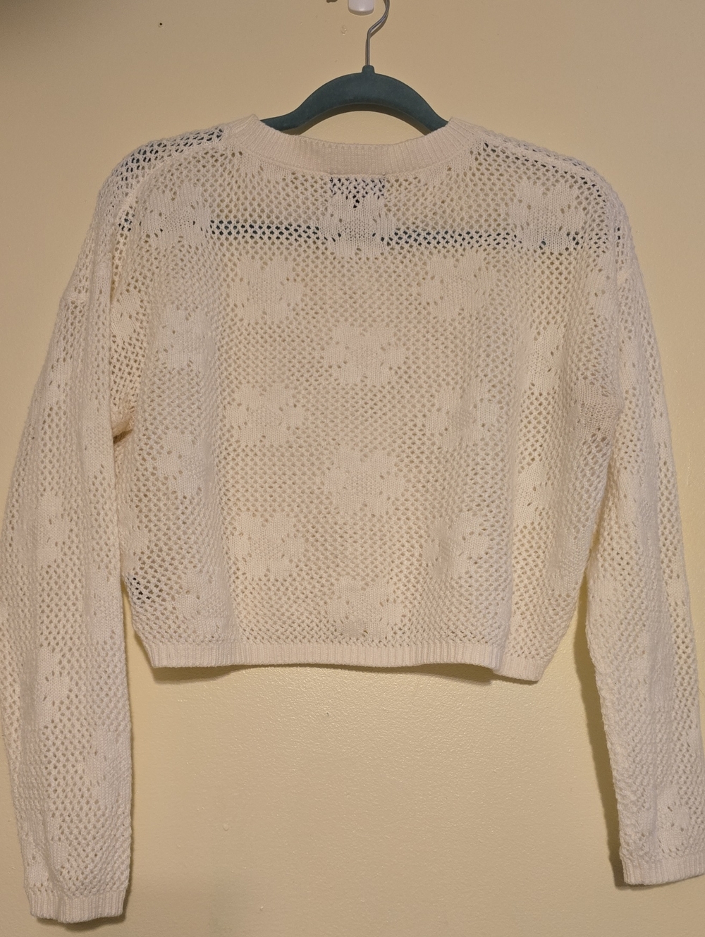 Say What? Cream Floral Open-Knit Crewneck Sweater - Picture 2 of 5